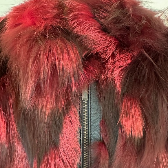Luxurious Red and Black Fox Fur Bomber Jacket - Picture 2 of 7